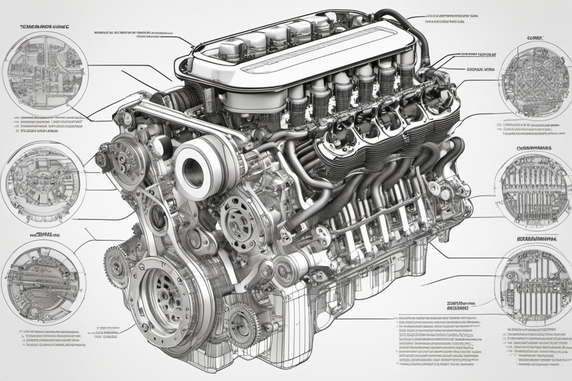 Engine Schech Technical drawing of a sports car engine, Black an by mandevai on ...