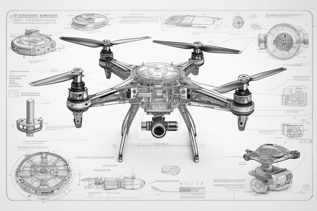 Drone Basic Layout Technical drawing of a drone, Blueprint, with deta by mandevai on ...