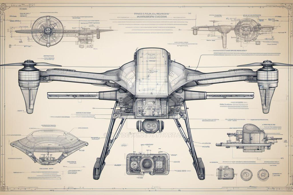 Drone Basic Layout Technical drawing of a drone blueprint with detail by mandevai on ...