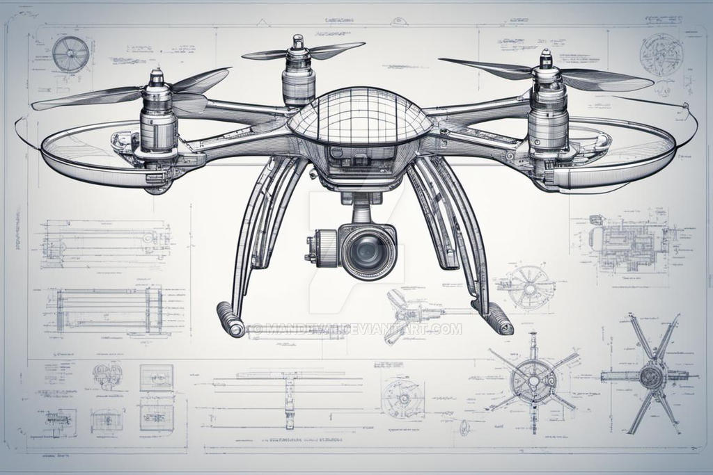 Drone Basic Layout Technical drawing of a drone blueprint with detail by mandevai on ...