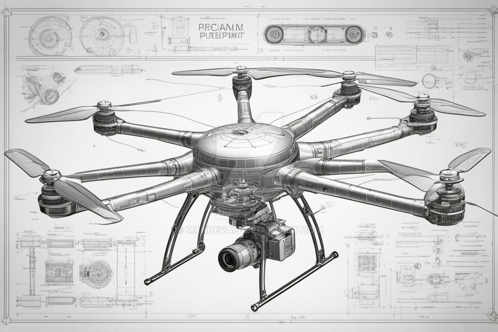 Drone Basic Layout Technical drawing of a drone blueprint with detail by mandevai on ...