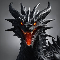Scary Threatening Black Dragon Glowing Eyes Realis
