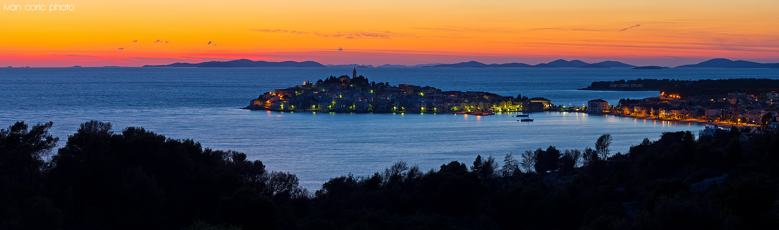 Panorama of Primosten at Dusk