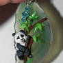 Baby Panda on Teal Agate Slice Necklace