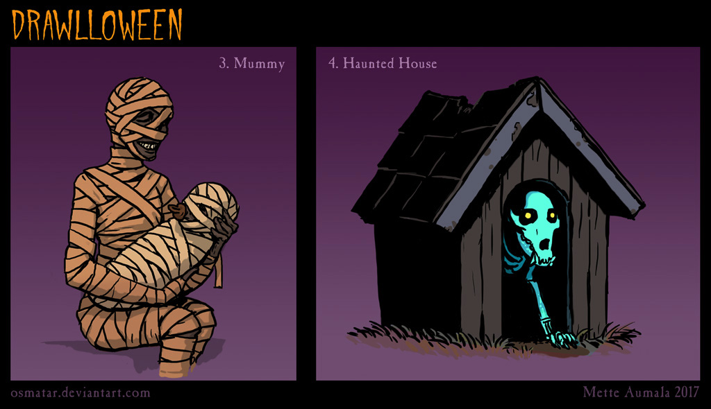 Drawlloween: Mummy + Haunted House by Osmatar