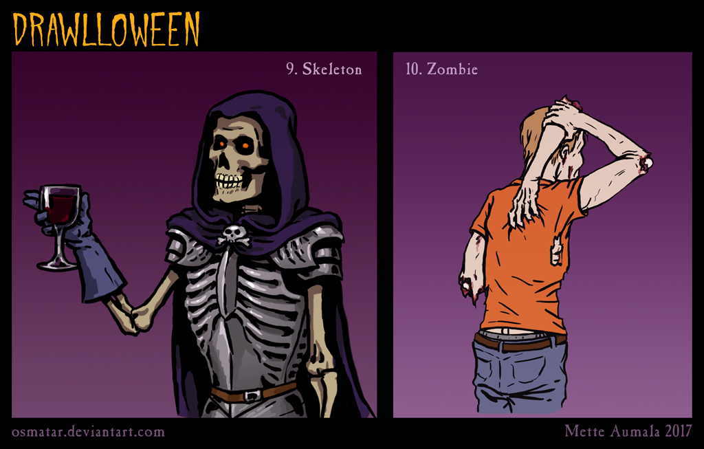 Drawlloween: Skeleton + Zombie by Osmatar