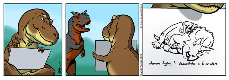 T. rex trying to draw a comic ... and succeeding