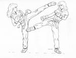 Karate mural: women spar
