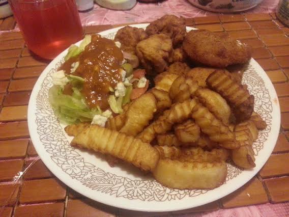 Tuna Croquets And Fried Chicken W/ Fries And Salad