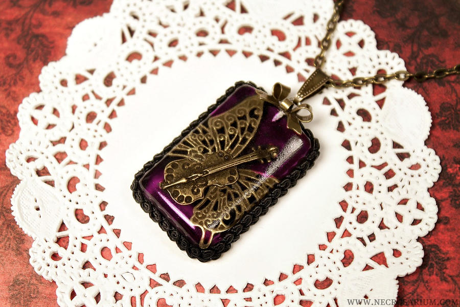 Royal Purple Butterfly Violin Necklace