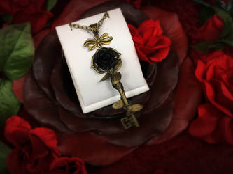 Black Vined Rose Key Necklace