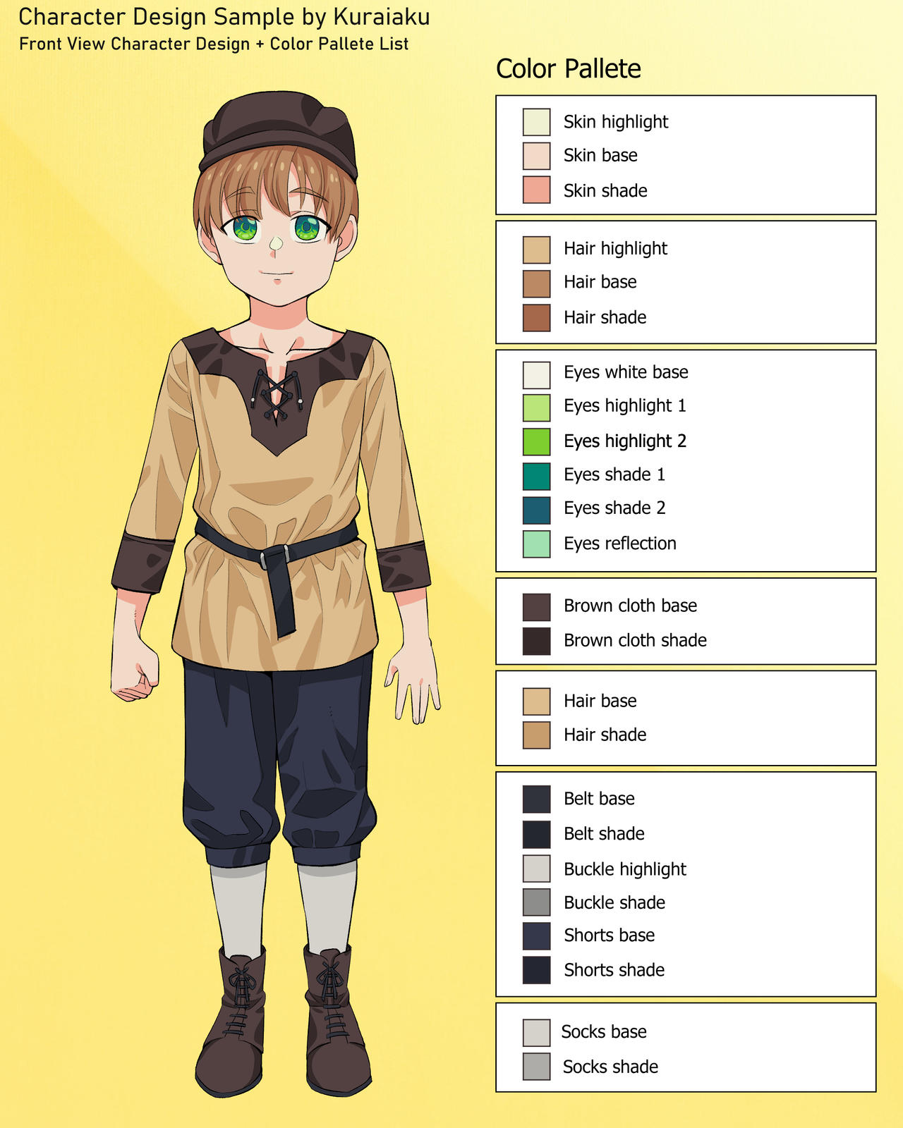Front View Character Character Design Sample - Front View+Color Pallete by kuraiaku on ...