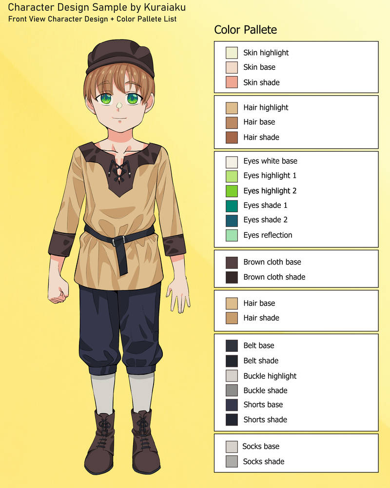 Character Design Sample - Front View+Color Pallete by kuraiaku on ...