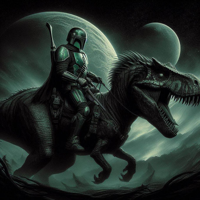Mandalorian on a dinosaur 03 by Entity129 on DeviantArt