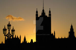 Silhouette of Westminster Palace at dusk,England.