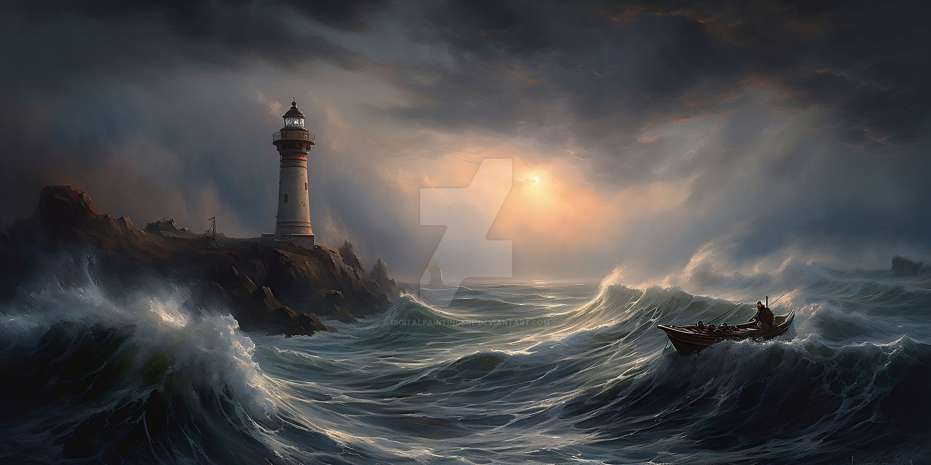 Printable Storm Lighthouse Oil Painting by DigitalPaintingsNL on DeviantArt