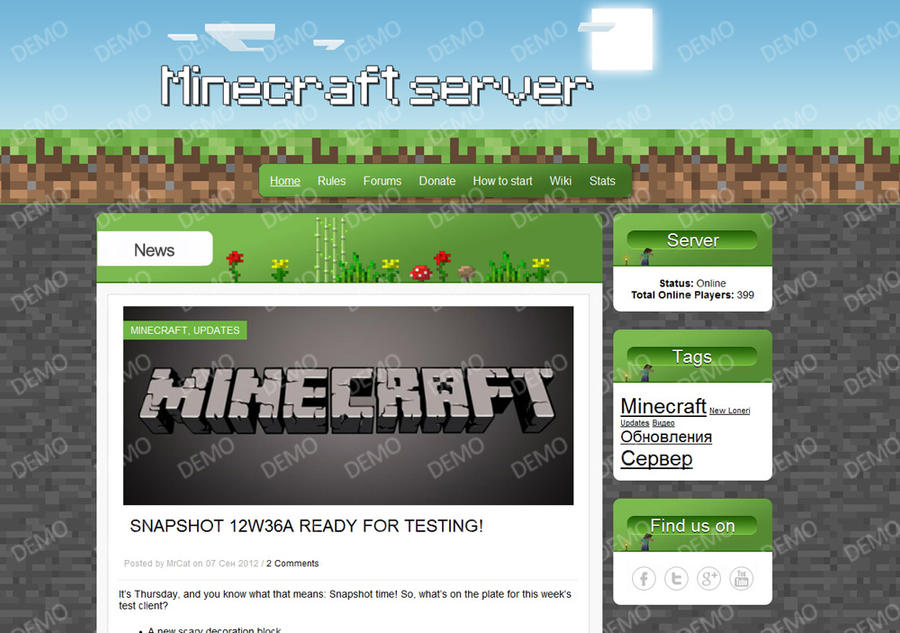 Minecraft Wordpress Template #1 by MrCatlait on DeviantArt