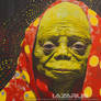 ade66 a Yayoi Kusama painting of Yoda with yellow 