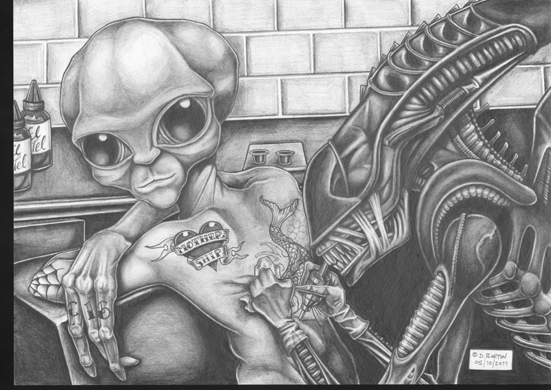desenho aliens robo, artinpeli tattoo studio