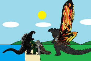 Heisei Godzilla visits his grandchildren