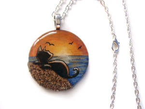 Beach Black Cat - Pendant Necklace by sobeyondthis