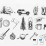 Vintage hand drawn camping icons