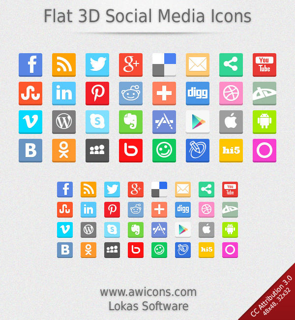 Flat 3D Social Media Icons by Insofta on DeviantArt