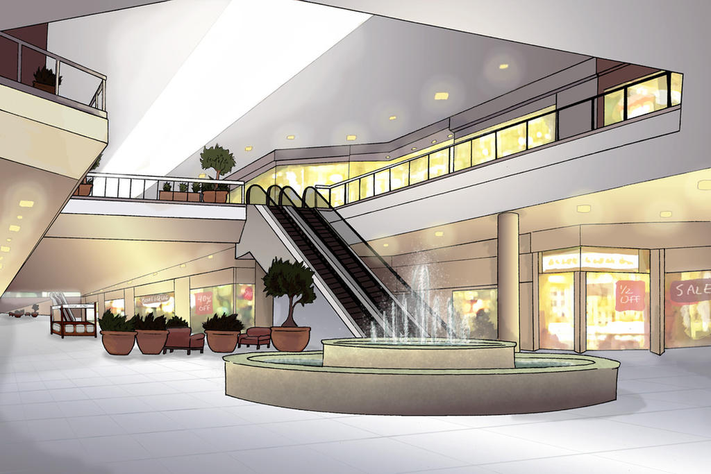 Background Commission Series - Empty Shopping Mall by Shinobi-201