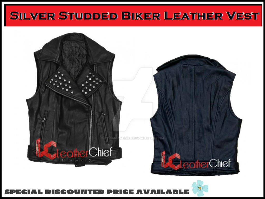 Silver Studded Biker Leather Vest