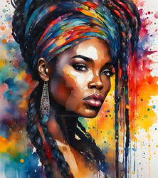Colorful African Woman Watercolor Painting