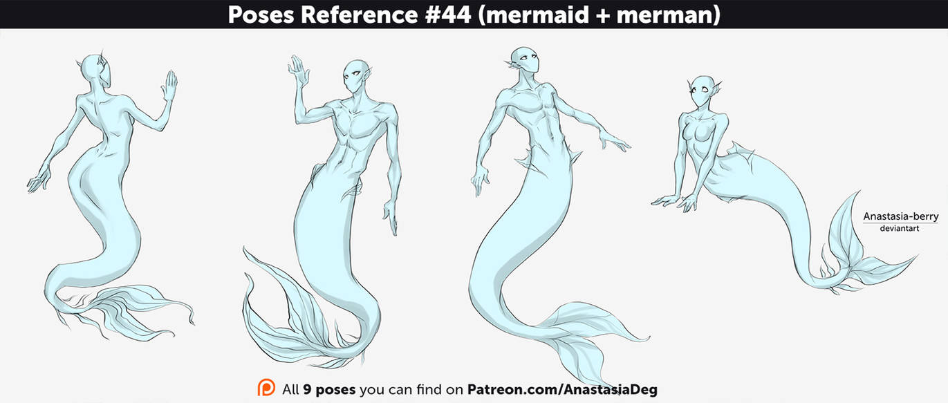 Poses Reference #44 (mermaid + merman) by Anastasia-berry on DeviantArt