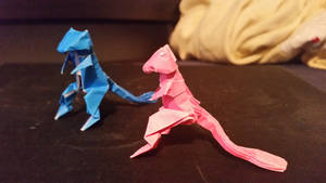 origami mew and shiny mew in color