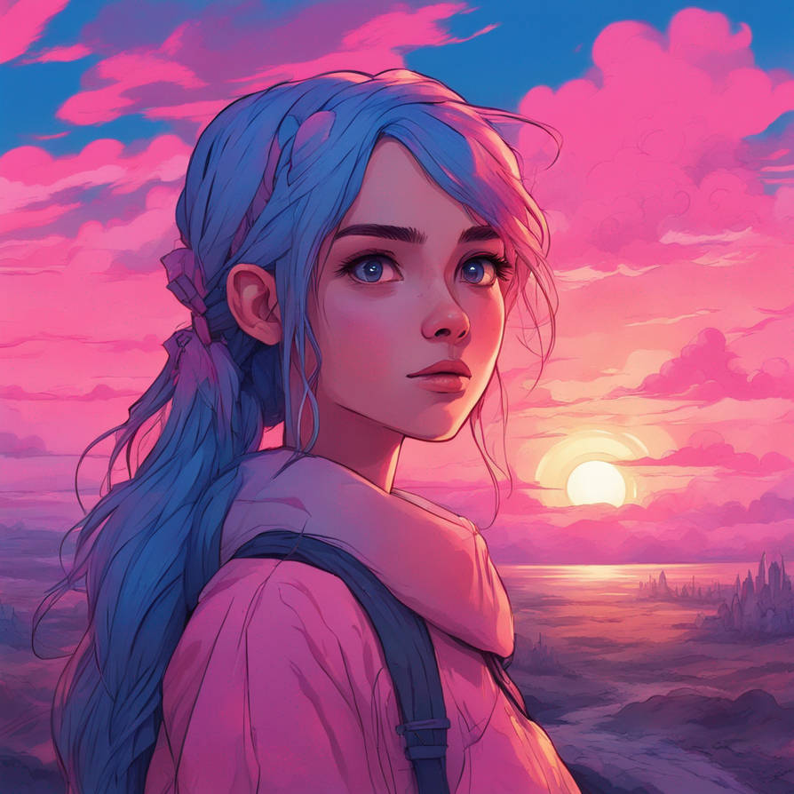 A beautiful sunset with a blue and pink sky and a