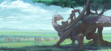 Dragon with grassland