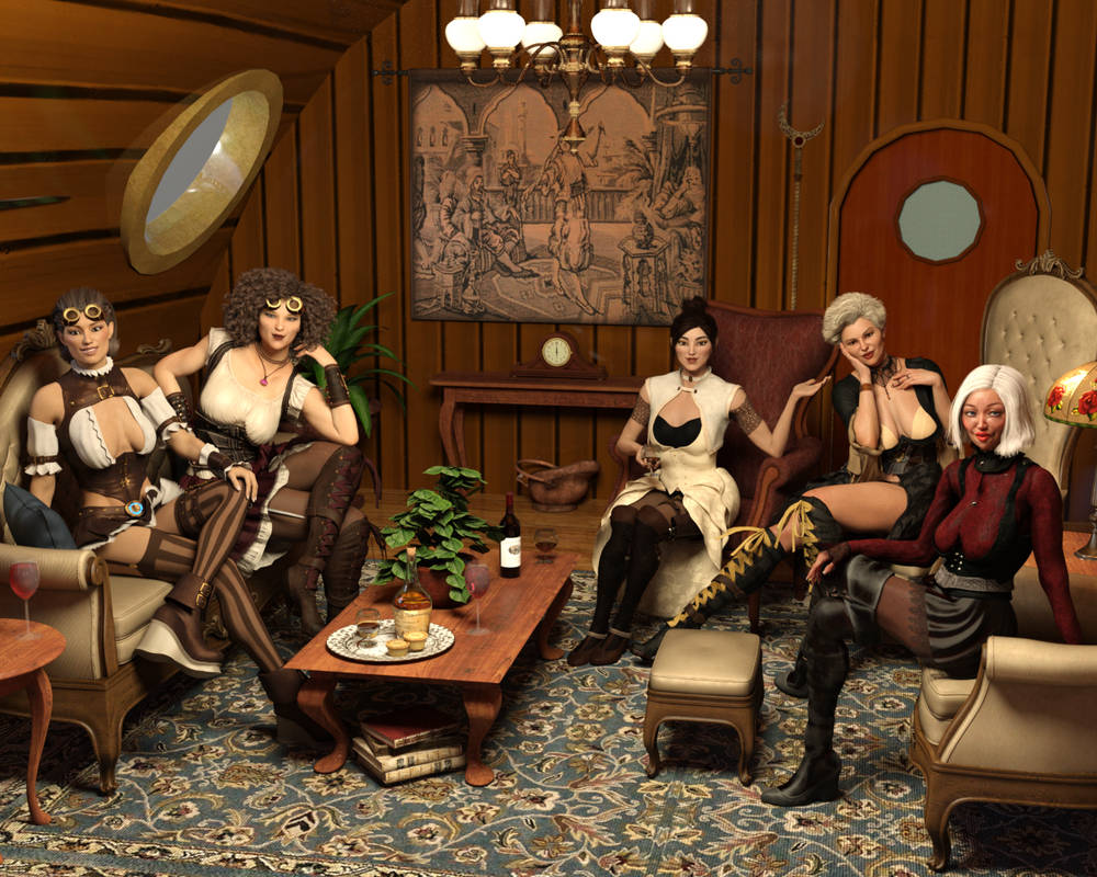 Steampunk Victorian Sitting Room Aboard Airship By