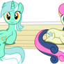 Lyra and BonBon on a Bench
