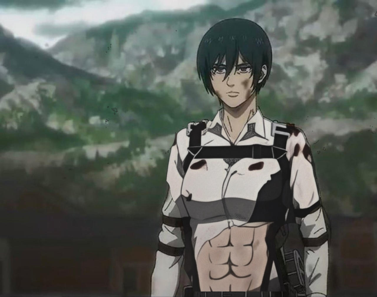 Mikasa fighting with her abs showing by MizuhariMinerva on DeviantArt