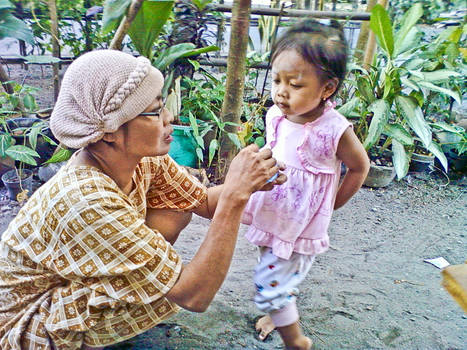 talking with her grand mother