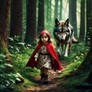 Little red riding hood and the big bad wolf.