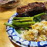 Ribs Slaw and Asparagus.