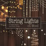Festive String Lights on Brown Wood Texture