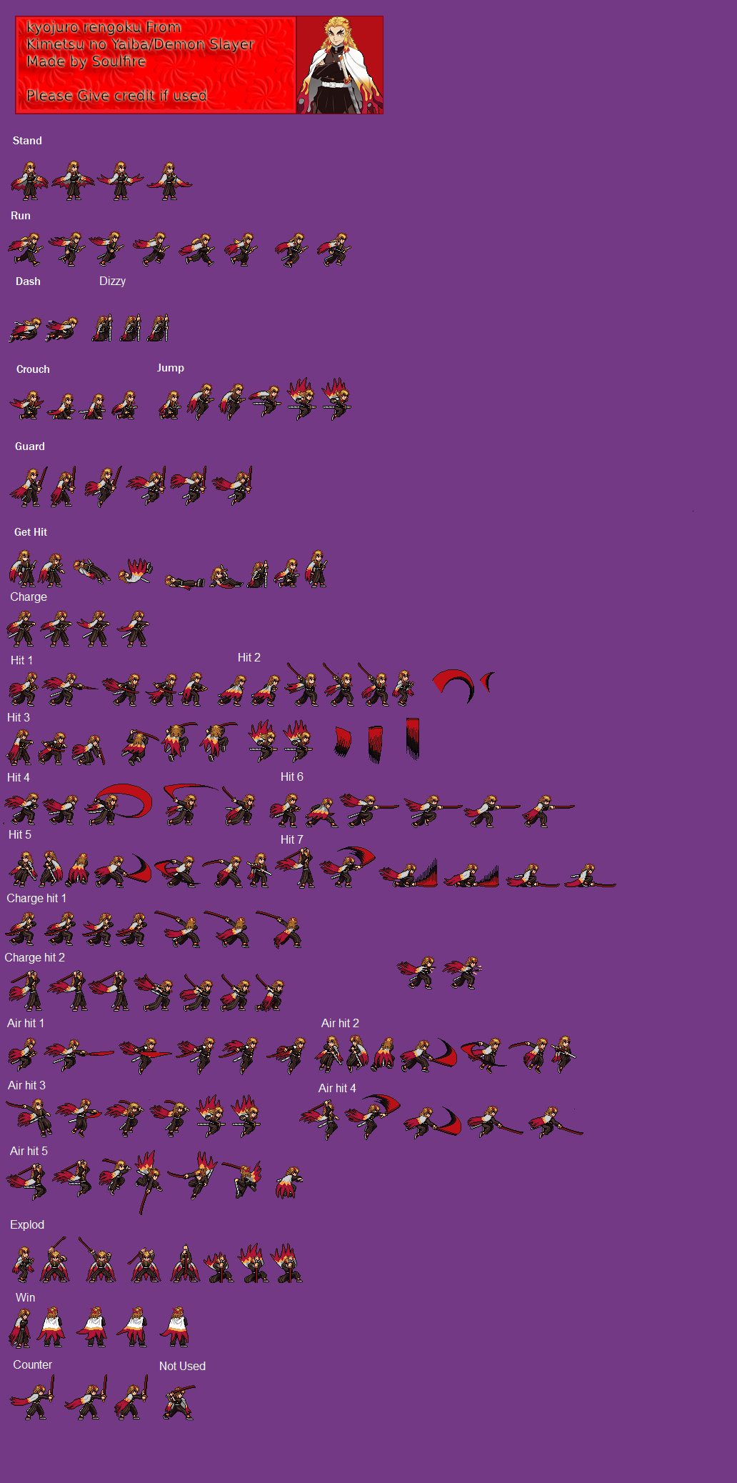 Kyojuro Rengoku Jus Demon Slayer Sprite Sheet by SoulfireSprites on