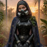 Gasmask Latex Hijabi in the Wet Greenhouse