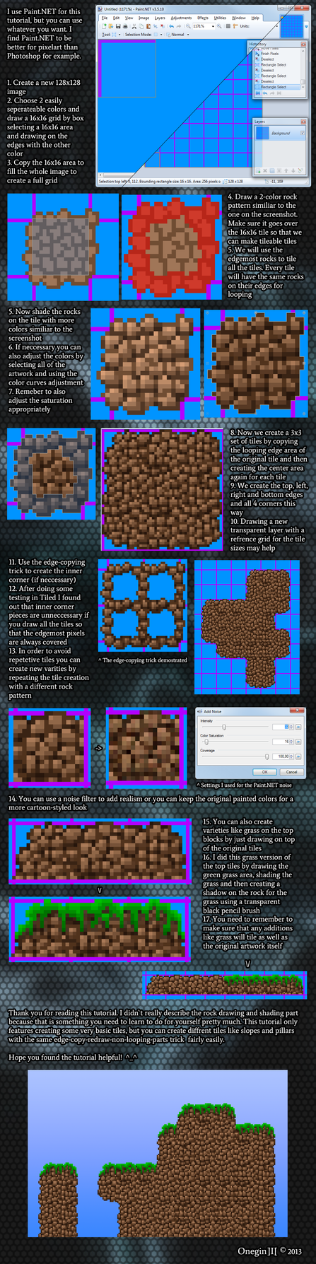 16x16 Pixelart rock wall tileset tutorial by OneginIII