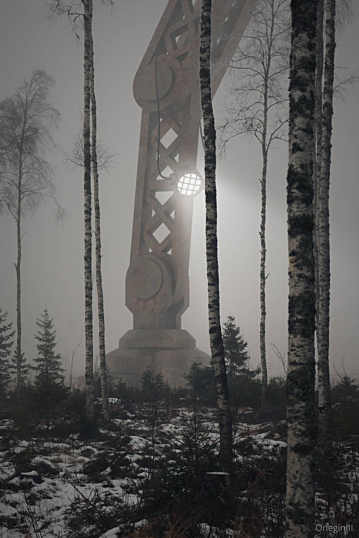Robot in a Misty Forest by OneginIII