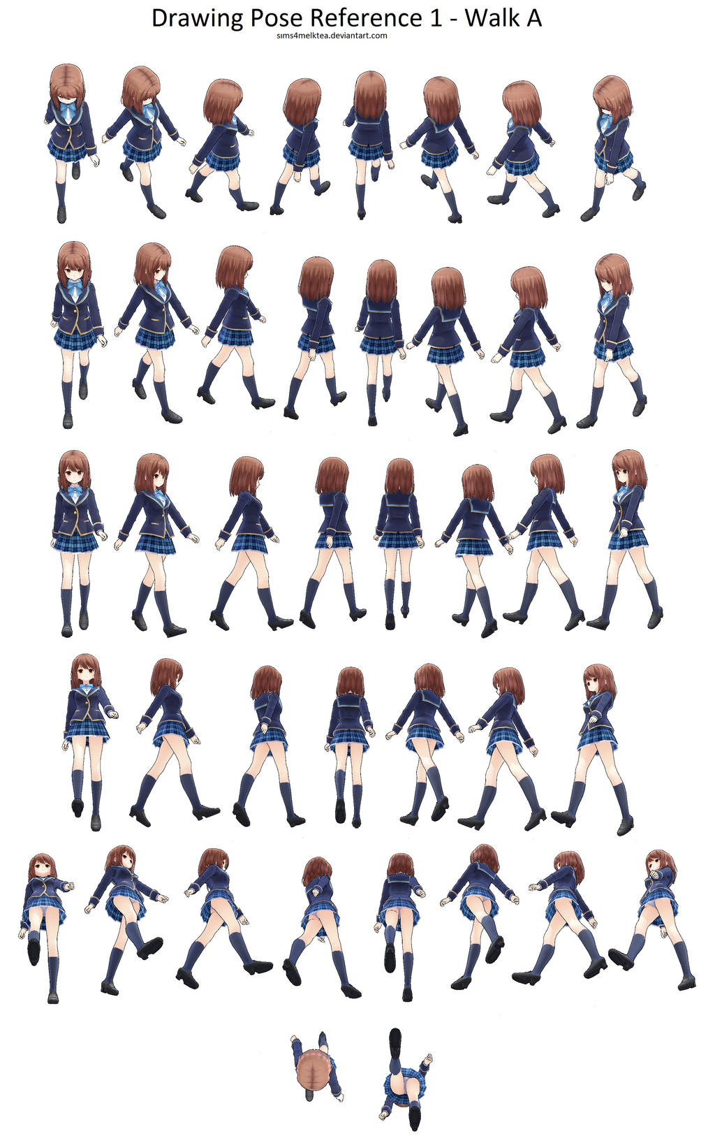 Manga Walk Pose Reference All Angles by sims4melktea on DeviantArt