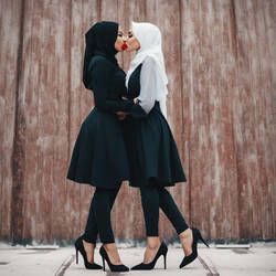 Woman hijab love women hijab kissing high heels, b