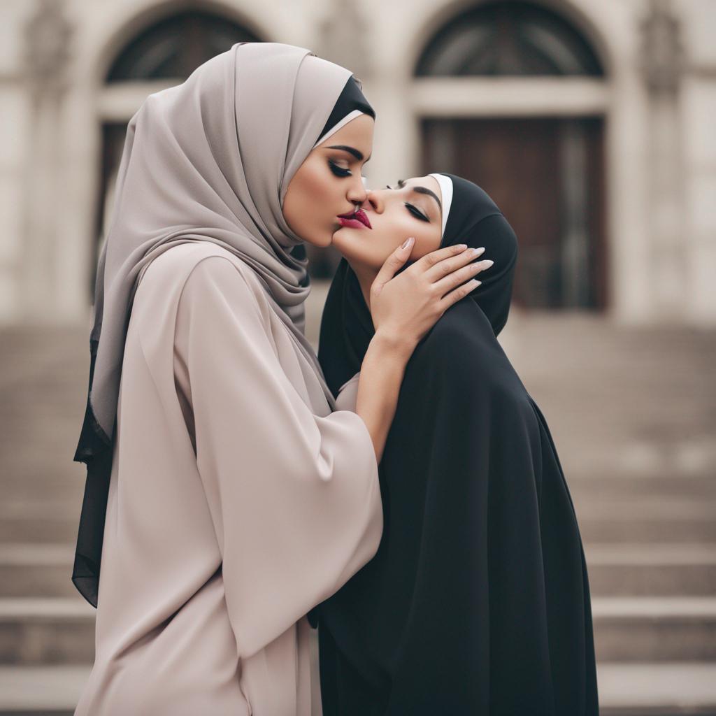 Women hijab kissing deep woman hijab heel