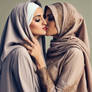 Tow ladies woman muslim with hijab kiss together d