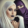 Tow ladies woman muslim with hijab kiss together d